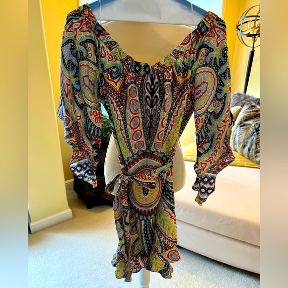 NWT!  Alice and Trixie paisley silk dress in L with tie waist in multi color. - Picture 2 of 8